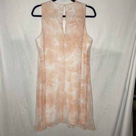 CALVIN KLEIN Dress Floral A-Line Sleeveless Sheer Overlay Womens 12 Pink White - Picture 2 of 8